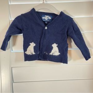 Thomas Brown Wool Cashmere Blend Cardigan Sweater Navy Blue White